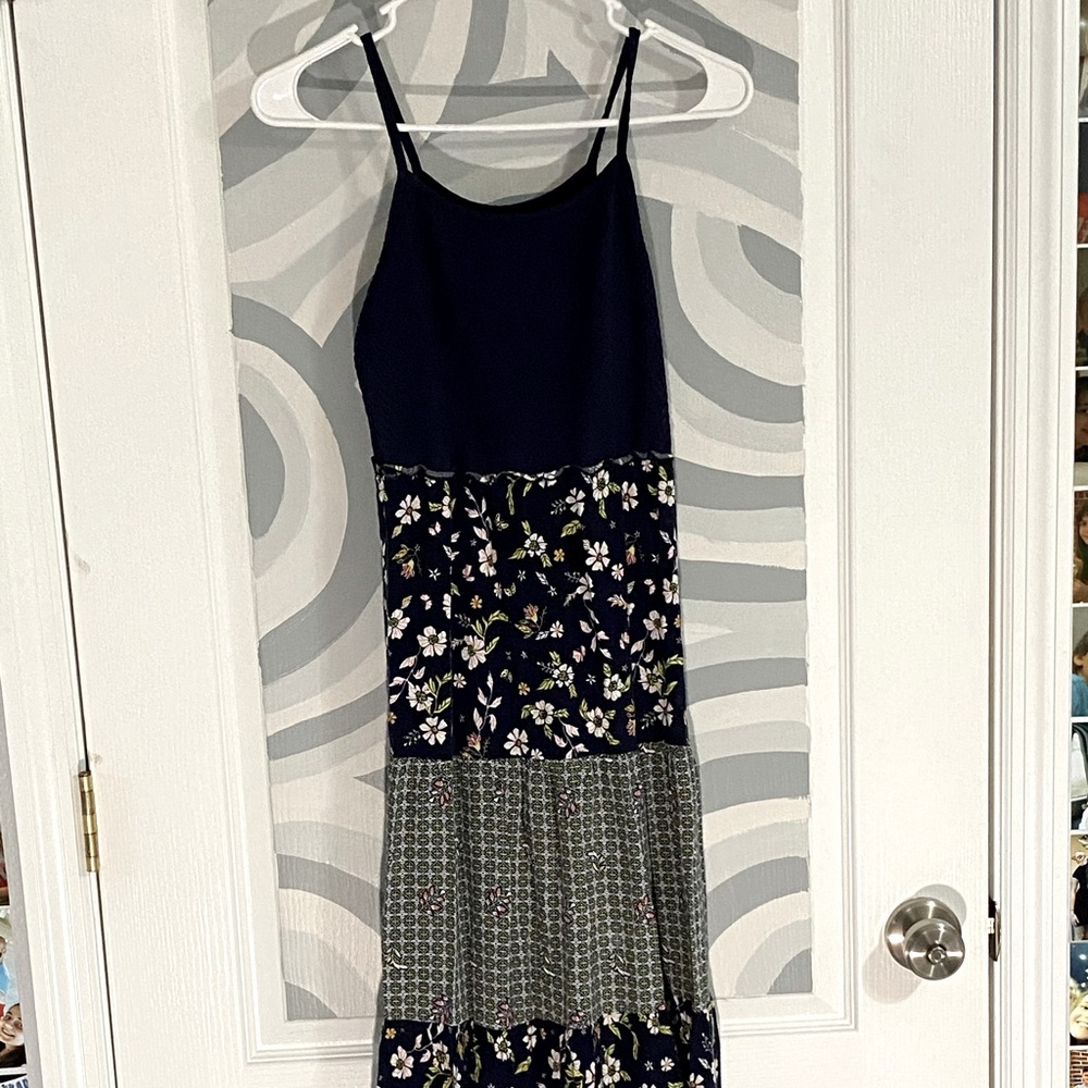 Juniors Long Floral Colorblock Dress